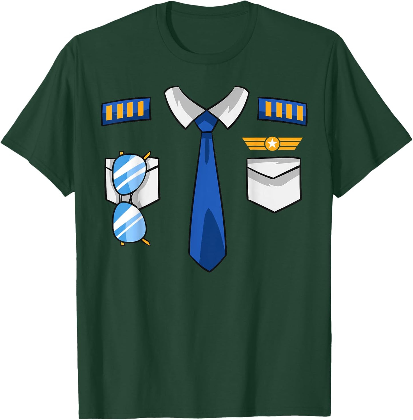 Pilot Uniform Costume Airplane Aviator Aviation Halloween Small T-Shirt - T-Shirt | Forest