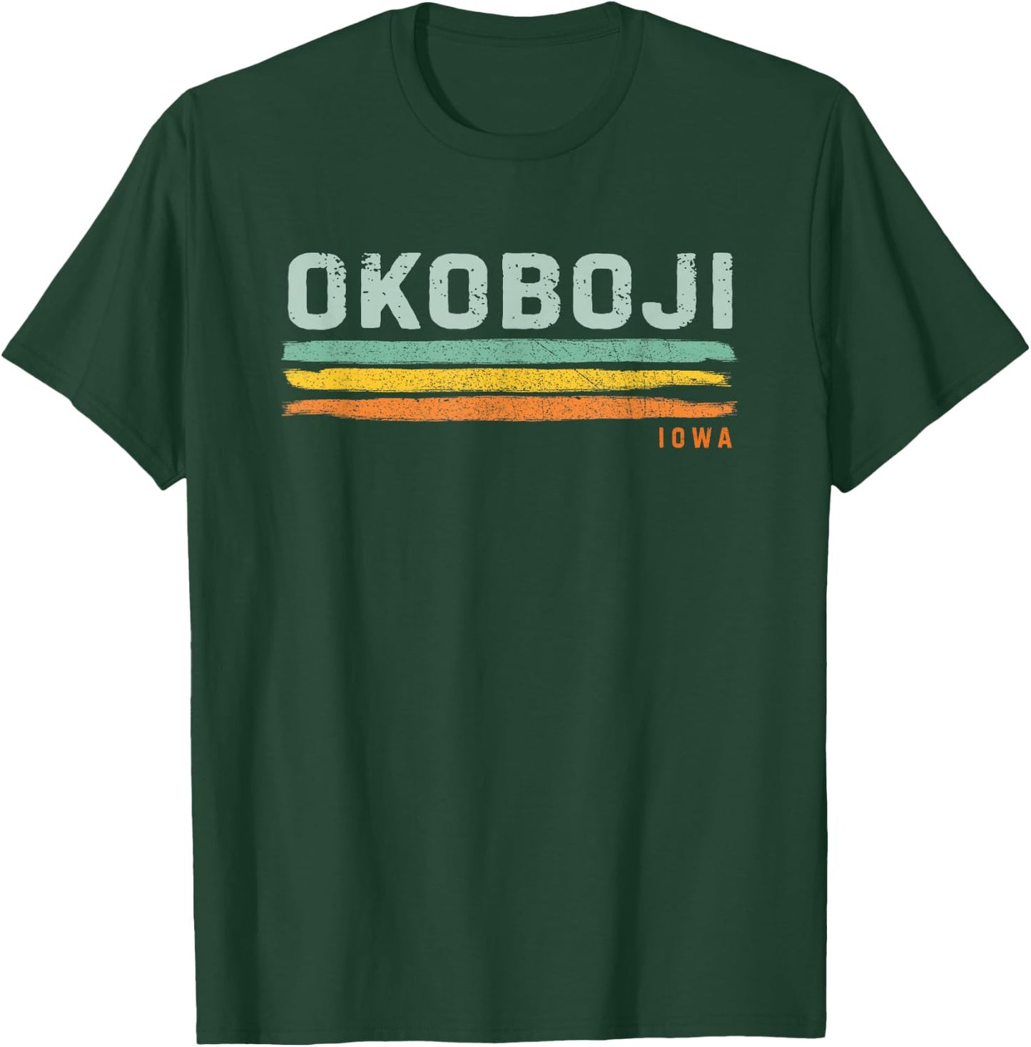 Vintage Stripes Okoboji IA T-Shirt - T-Shirt | Forest