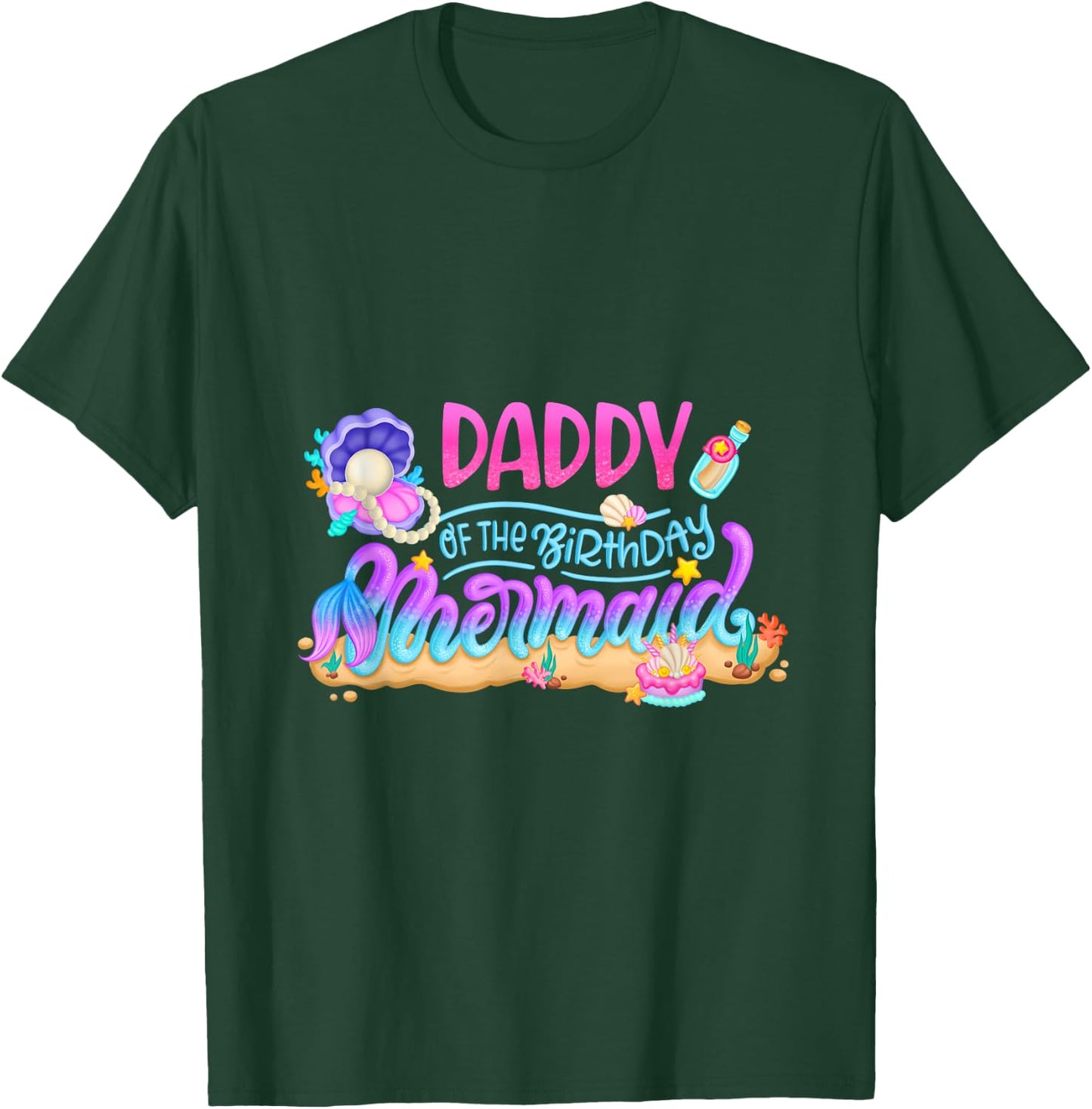 Daddy Of The Birthday Mermaid Party Matching Family Dad Men T-Shirt - T-Shirt | Forest
