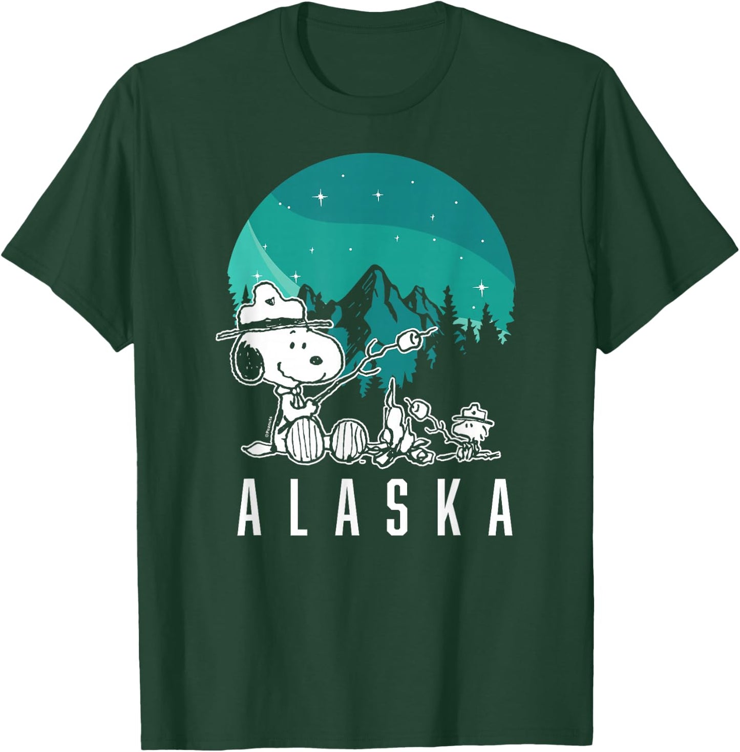 Peanuts - Snoopy Woodstock Campfire Smores Alaska T-Shirt - T-Shirt | Forest