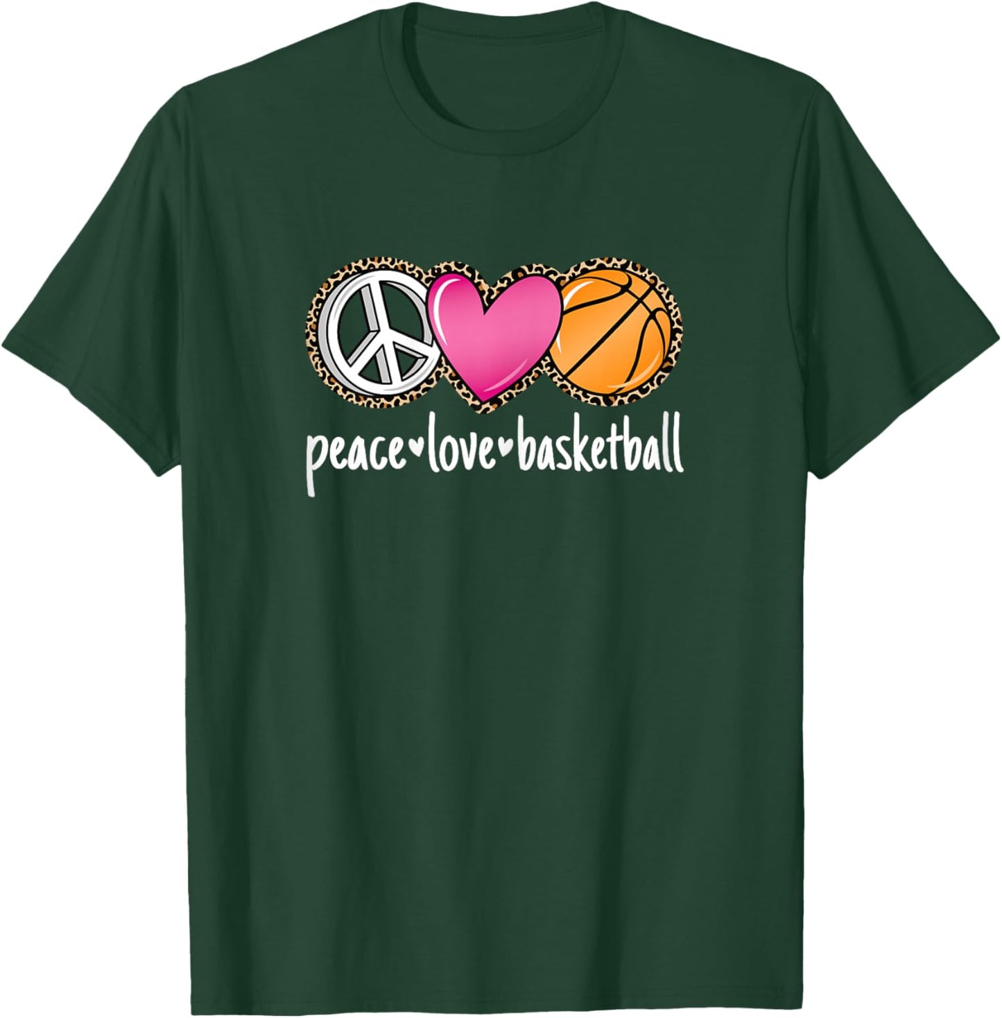 Peace Love Basketball Leopard Print Girls Women Basketball T-Shirt - T-Shirt | Forest