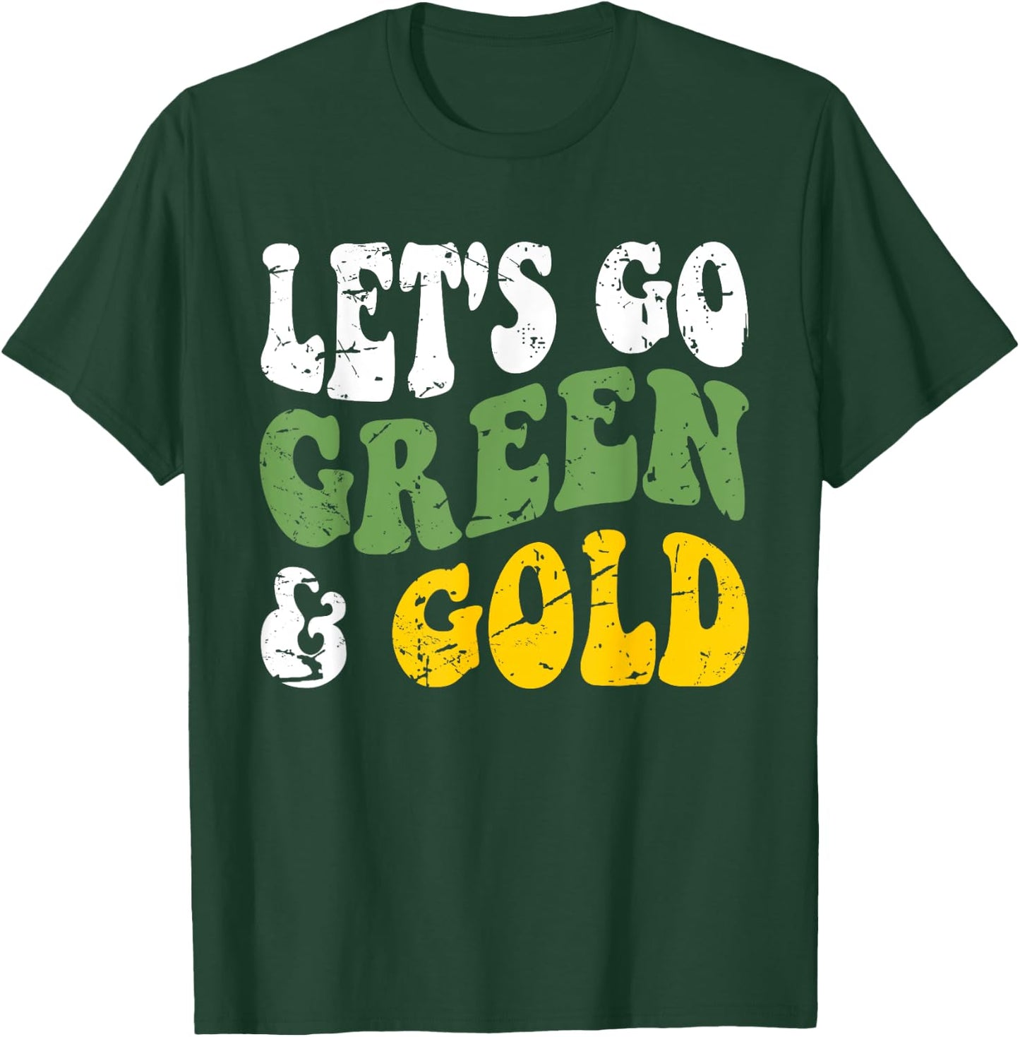 Let's Go Green & Gold Groovy Game Day Team Favorite Colors T-Shirt - T-Shirt | Forest