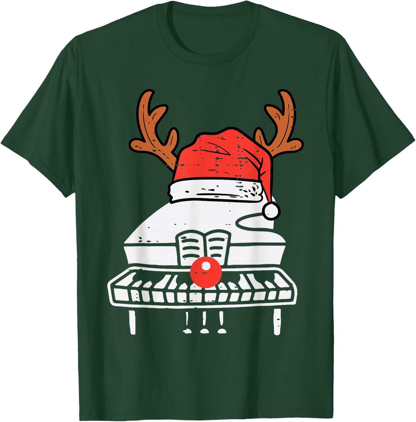 Piano Christmas Reindeer Music Instrument Band Xmas T-Shirt - T-Shirt | Forest