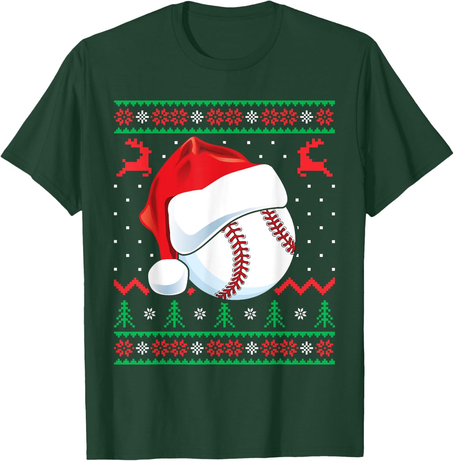 Funny Baseball Ugly Christmas Sweater Boys Sports Xmas T-Shirt - T-Shirt | Forest