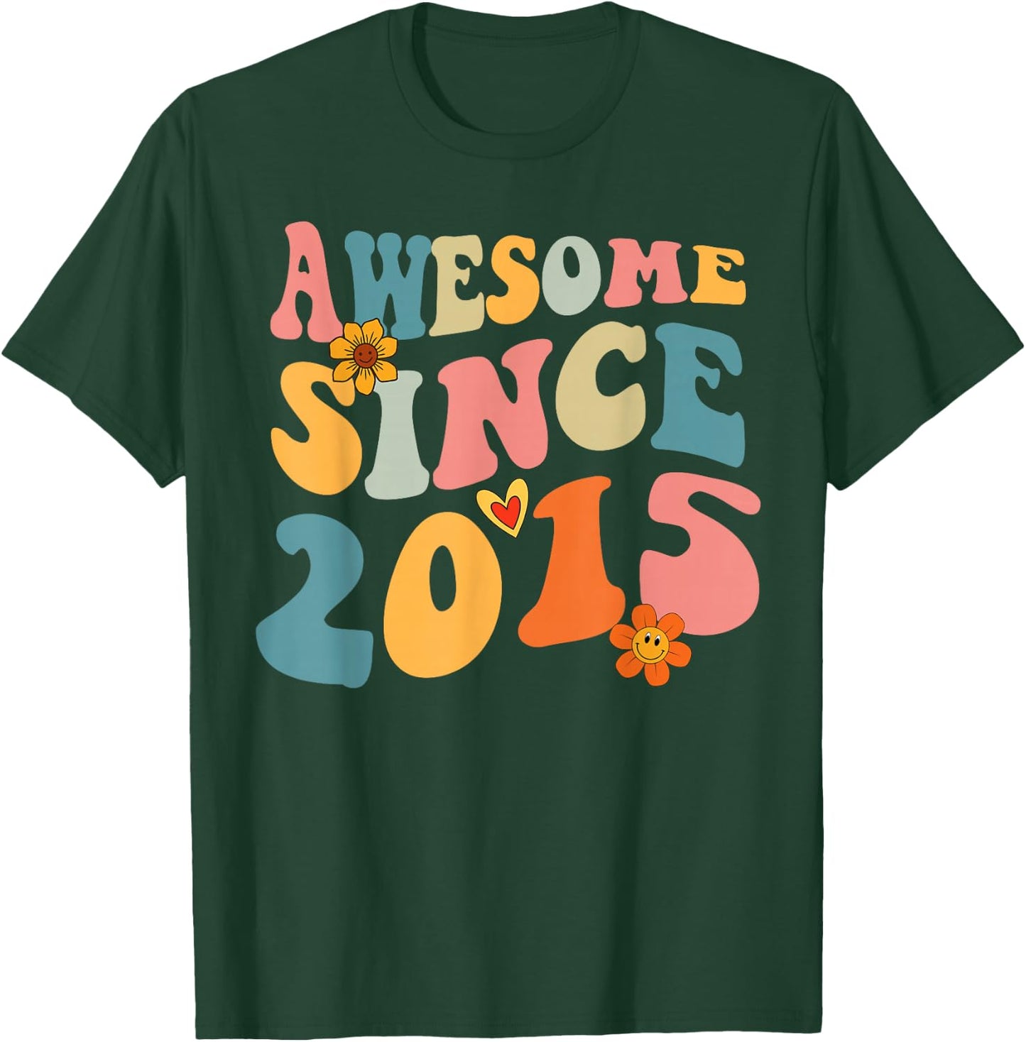 Awesome Since 2015 10 Years Old Retro Groovy 10th Birthday T-Shirt - T-Shirt | Forest