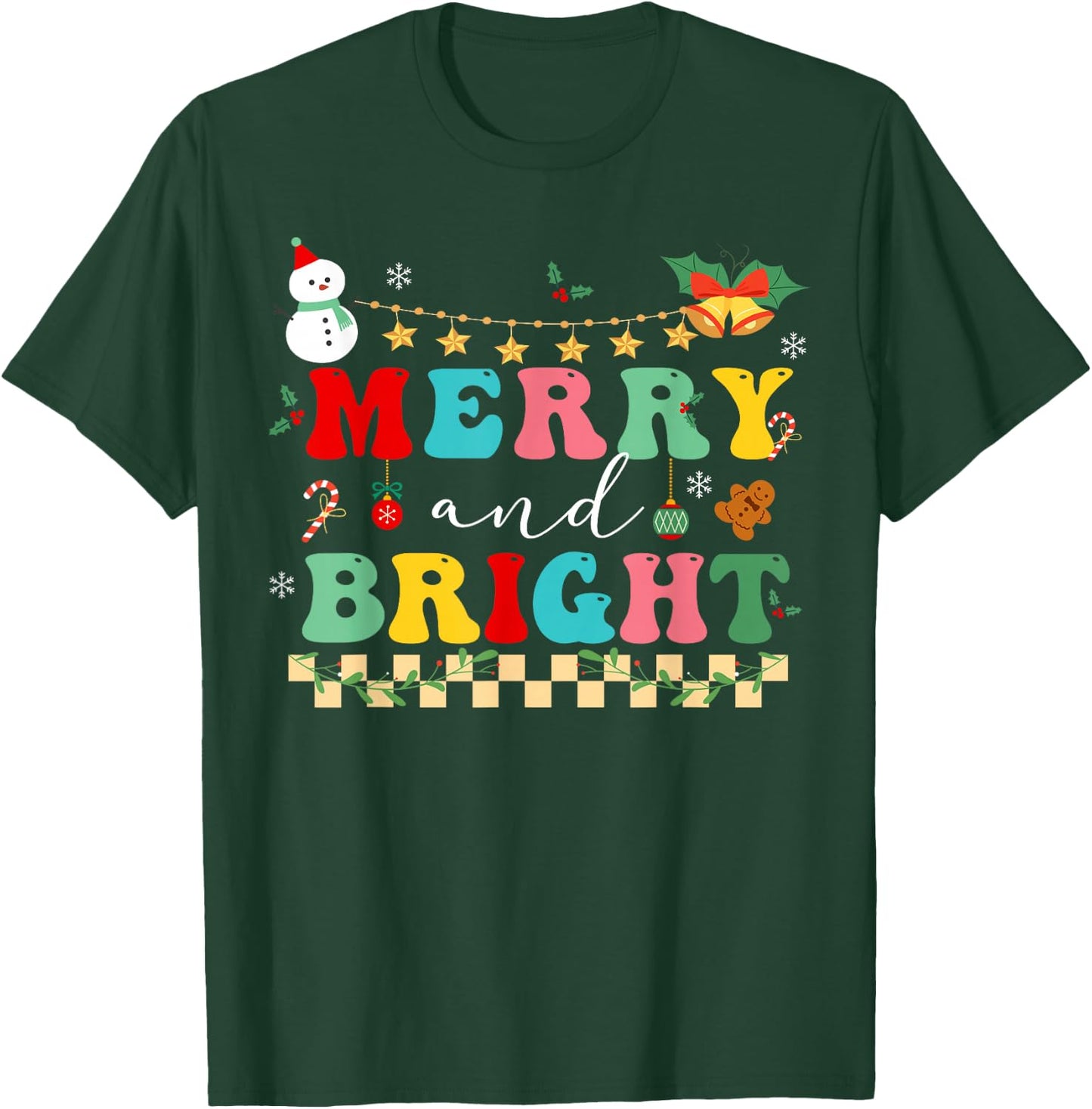 Retro cute Groovy Merry Christmas Bright Family Pajamas T-Shirt - T-Shirt | Forest