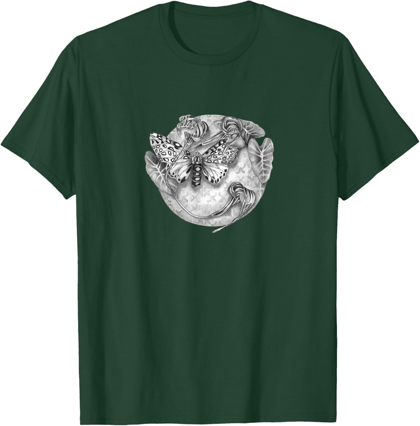 Giant leopard moth and leaves novelty design plants insects T-Shirt - T-Shirt | Forest