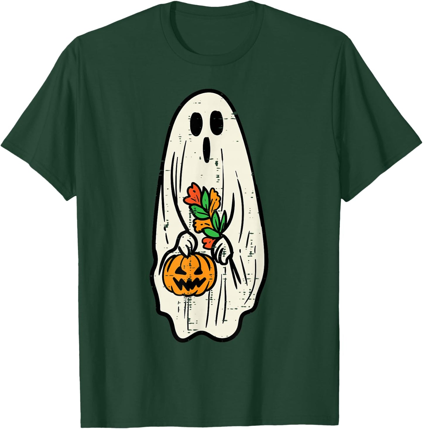 Ghost Floral Groovy Vintage Retro Halloween Costume Women T-Shirt - T-Shirt | Forest