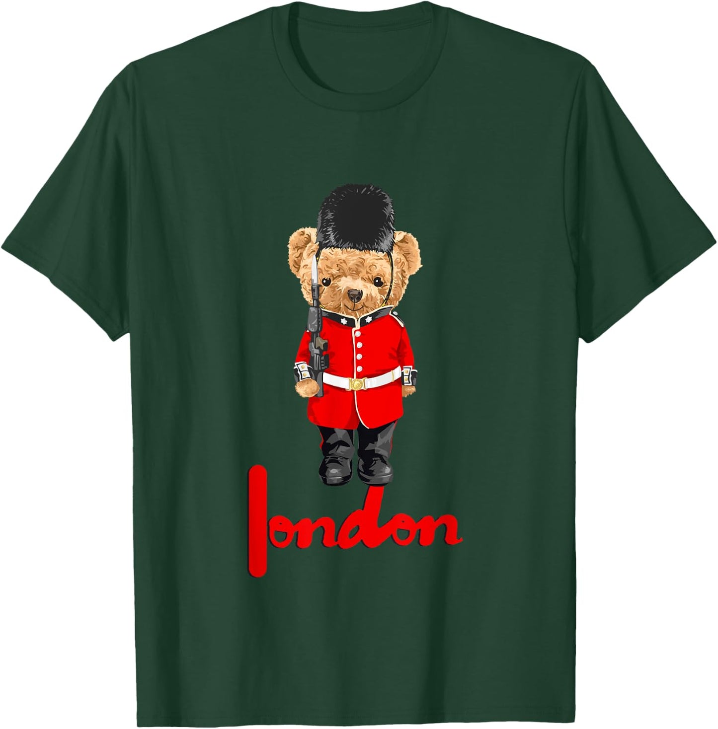 Cool London Teddy Bear Illustration Novelty Graphic Designs T-Shirt - T-Shirt | Forest
