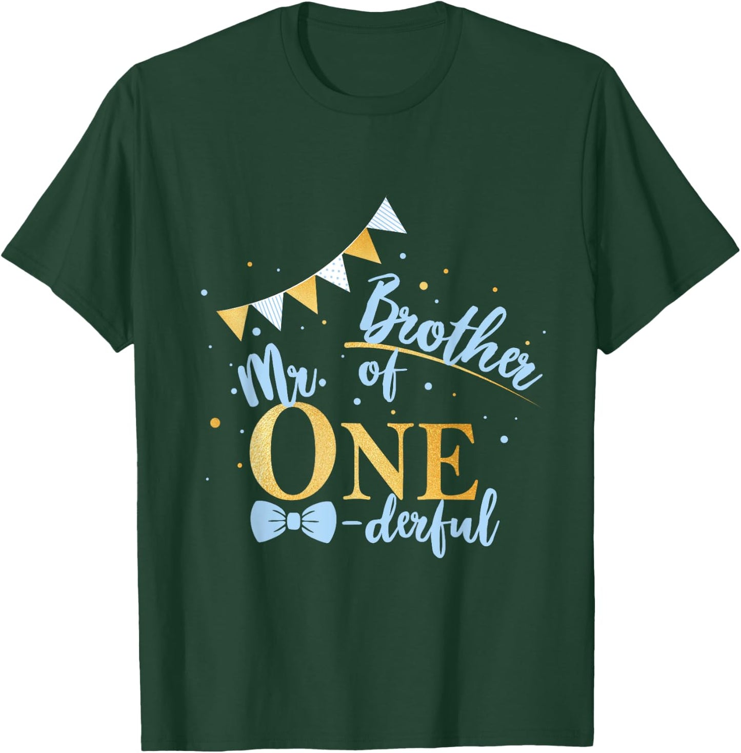 Brother Of Mr One-derful Party Blue-Gold Boy 1st Birthday T-Shirt - T-Shirt | Forest