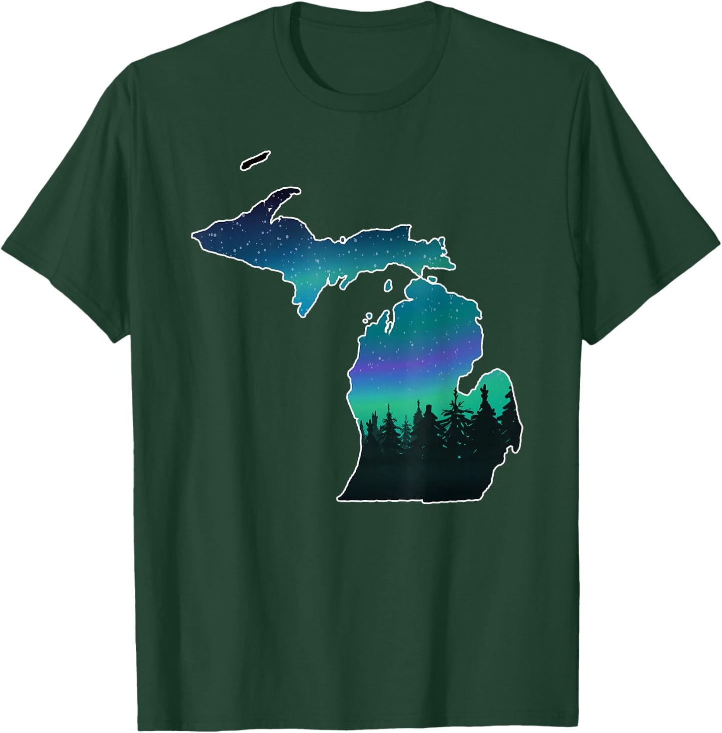 Michigan Great Lakes Men Women Summer Northern Lights T-Shirt - T-Shirt | Forest