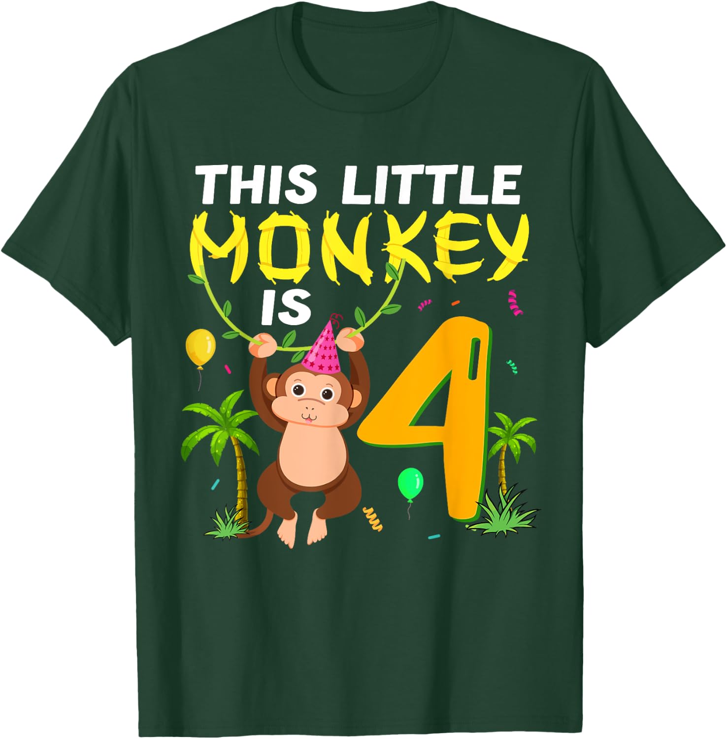 This Little Monkey Is 4 Jungle Safari Animal 4th Birthday T-Shirt - T-Shirt | Forest