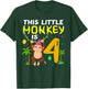 This Little Monkey Is 4 Jungle Safari Animal 4th Birthday T-Shirt - T-Shirt | Forest