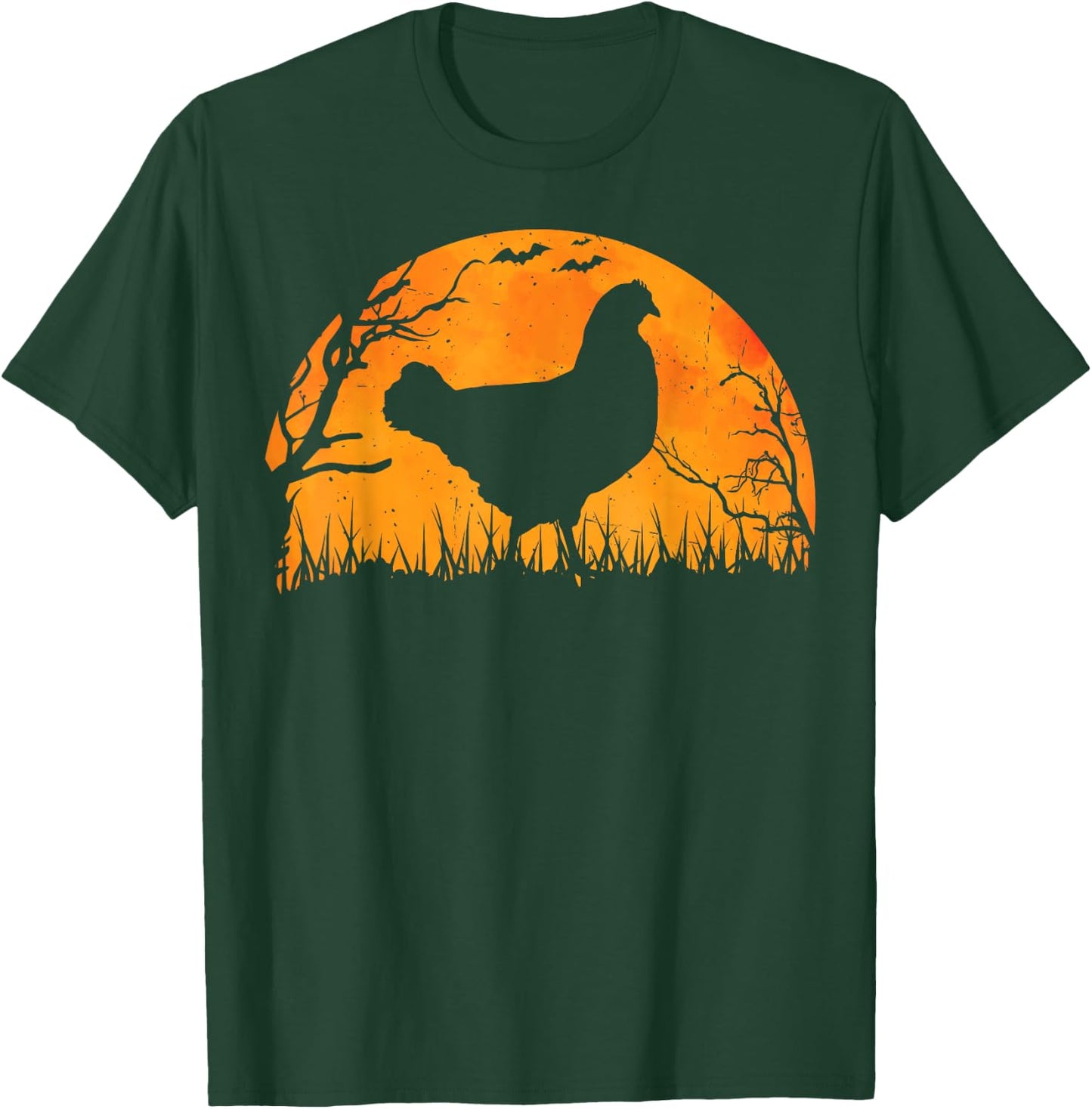 Funny Chicken Halloween Moon Silhouette Spooky Chicken Lover T-Shirt - T-Shirt | Forest