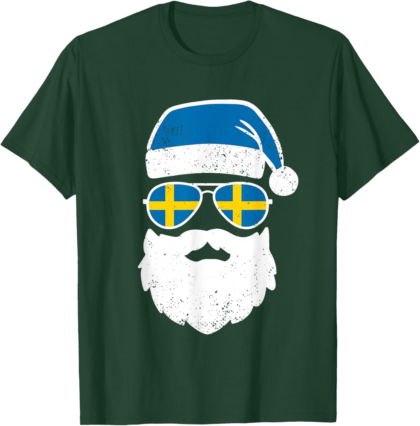 Funny Santa Claus Face Sunglasses Sweden Flag Swedish T-Shirt - T-Shirt | Forest