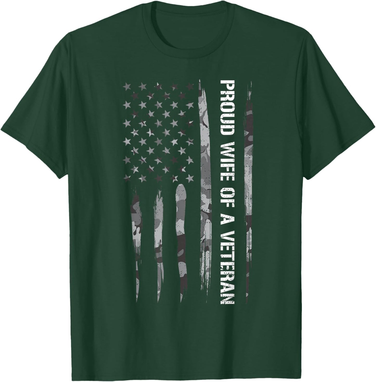 Wife: Proud Wife of A Veteran - American Flag T-Shirt - T-Shirt | Forest
