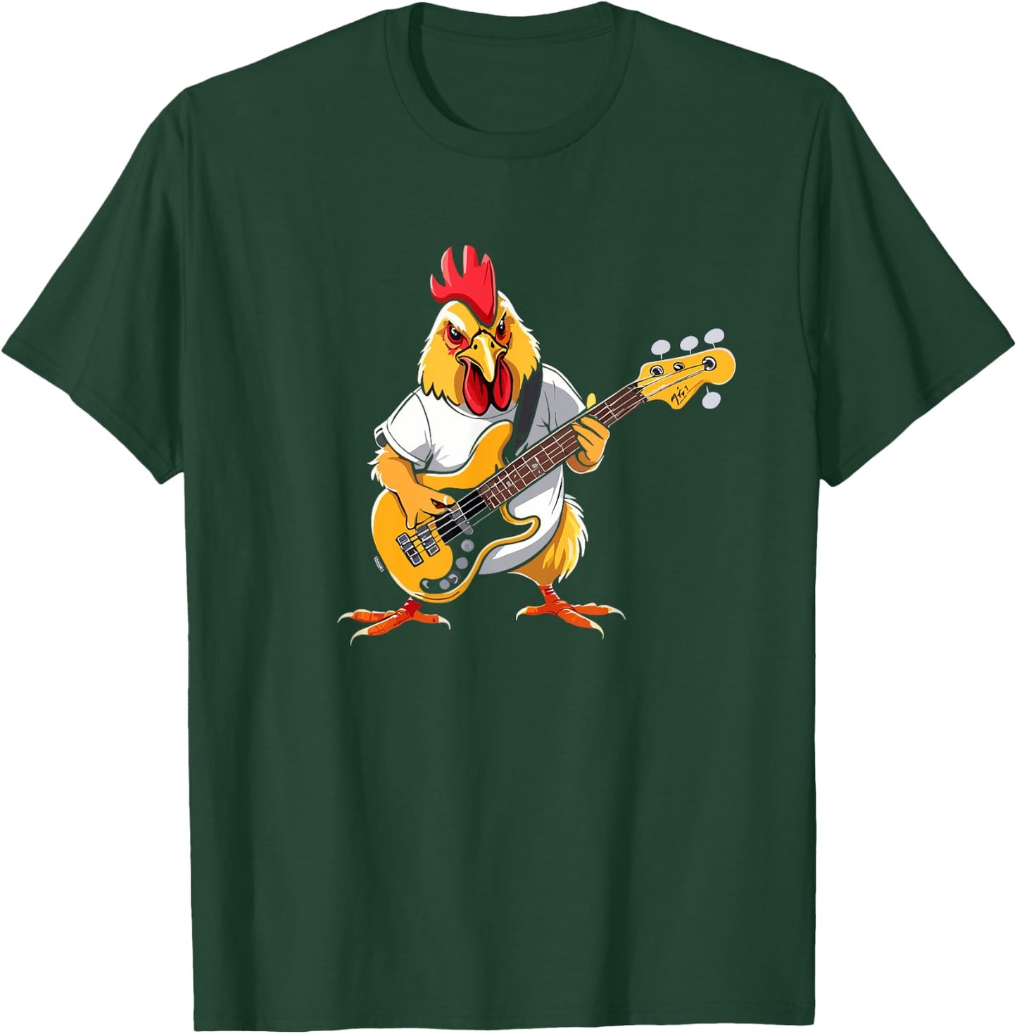 Chicken playing Bass Guitar, Chicken Guitarist T-Shirt - T-Shirt | Forest