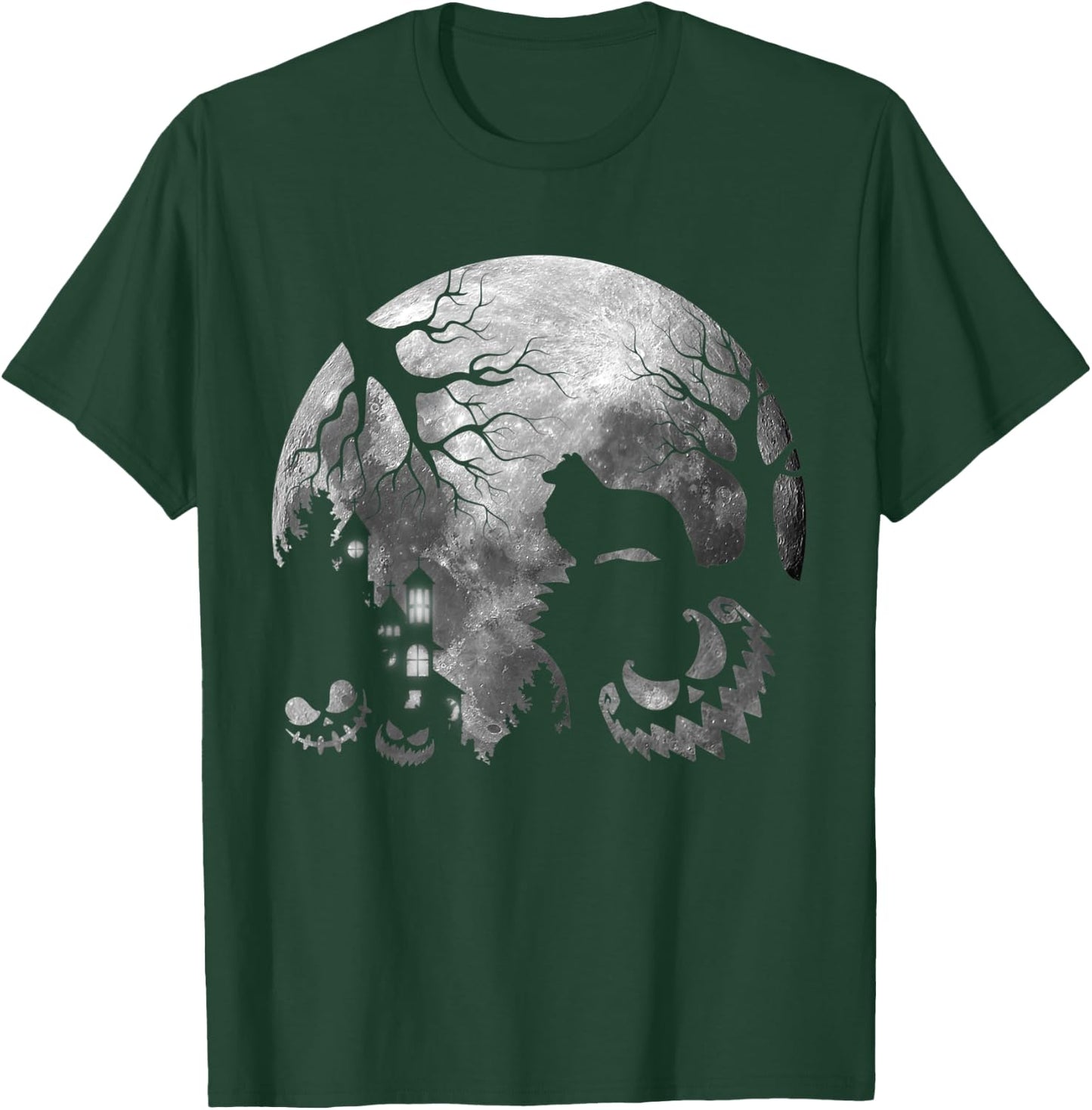 Sheltie Dog Moon Howl in Forest Halloween Costume Men Women Kids T-Shirt - T-Shirt | Forest
