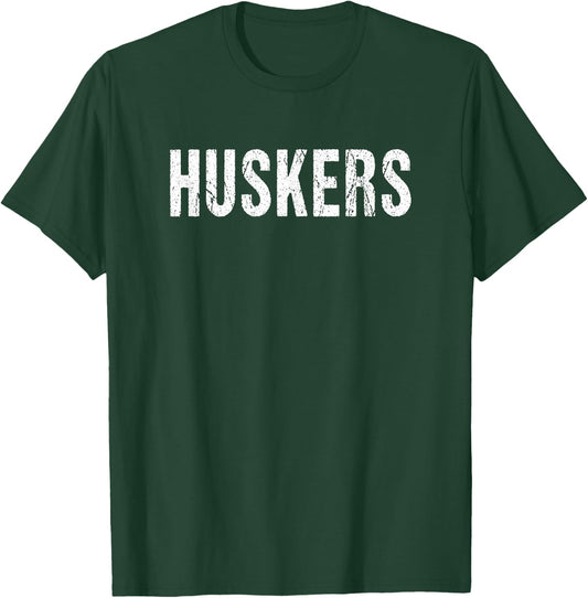 Huskers Red Classic Fit Cotton Polyester Blend , Small, Short Sleeve, U-Neck, Sports, Vacation, -Adults, Kids T-Shirt - T-Shirt | Forest