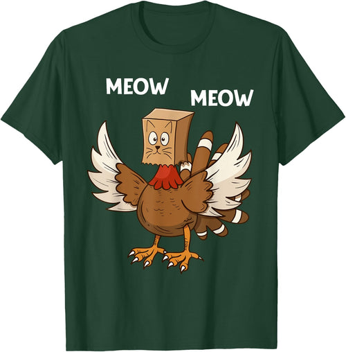 Thanksgiving Cat Funny Fake Cat Meow Thanksgiving Turkey Women Girls Kids