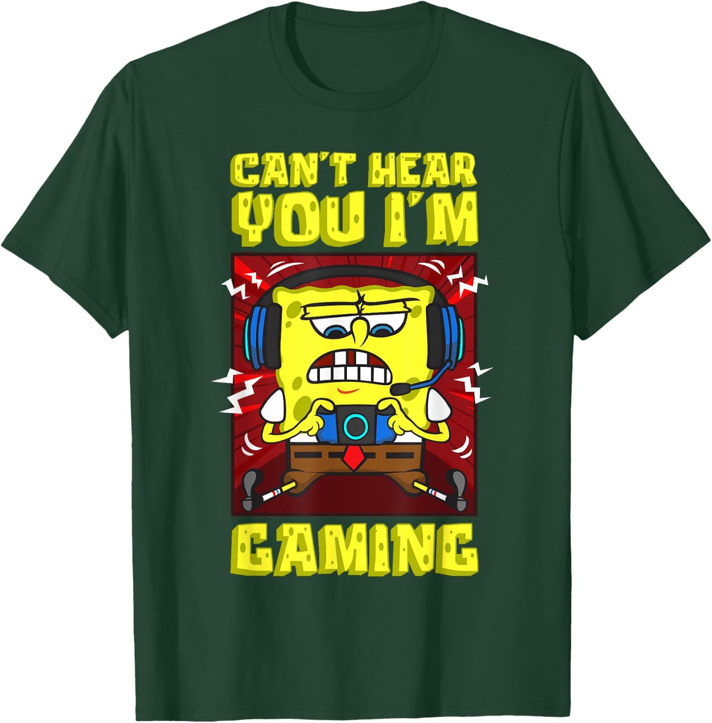 Mademark x SpongeBob SquarePants - SpongeBob Can’t Hear You I'm Gaming Video Games Players Fun T-Shirt - T-Shirt | Forest