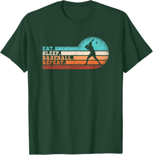 Eat Sleep Baseball Repeat Funny Baseball Lover Men Boys T-Shirt - T-Shirt | Forest