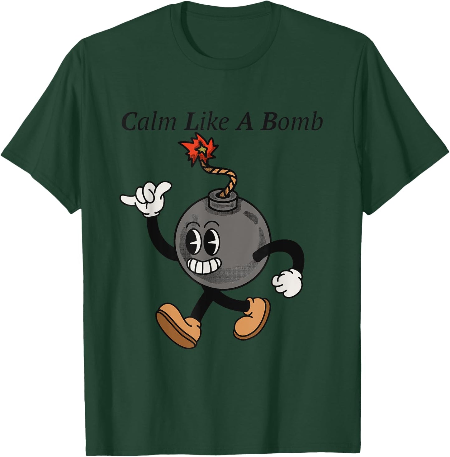 Laughing Revolution - Calm Like A Bomb - Funny Rubber Hose Retro Cartoon T-Shirt - T-Shirt | Forest