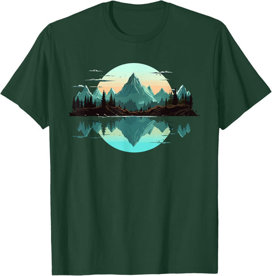 Mountain Landscape Reflection Forest Trees Outdoor Wildlife T-Shirt - T-Shirt | Forest