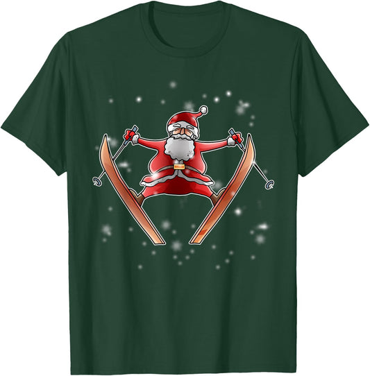 Skiing Santa Christmas Ski Winter Sport X-Mas Pajama Skier T-Shirt - T-Shirt | Forest