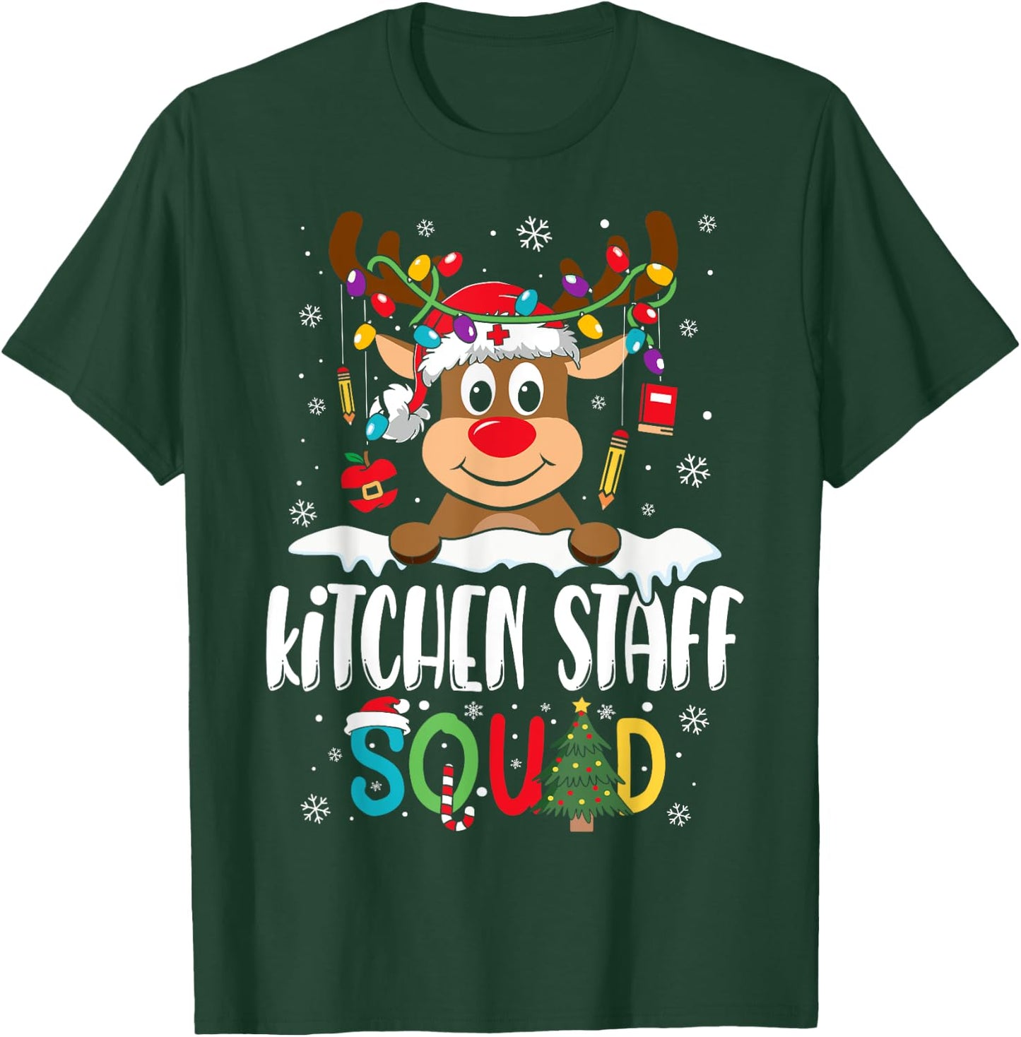 Kitchen Staff Squad Funny Reindeer Lunch Lady Christmas T-Shirt - T-Shirt | Forest