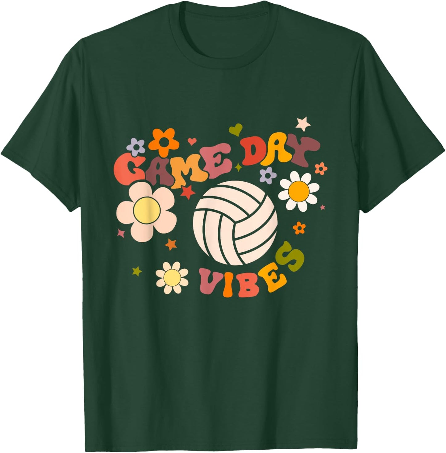 Volleyball Game Day Vibes Volleyball Mom Girl Cheerleader T-Shirt - T-Shirt | Forest