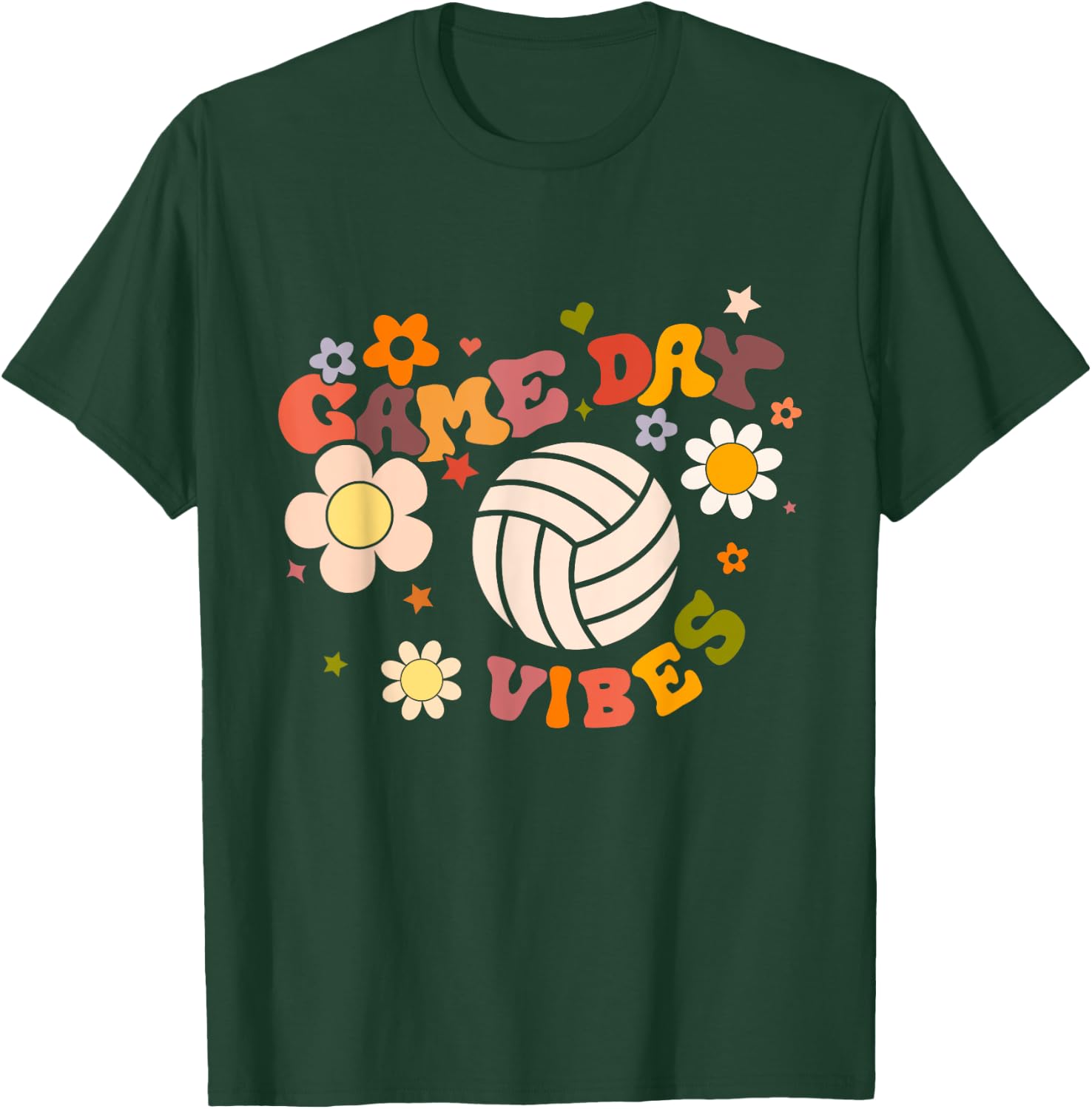 Volleyball Game Day Vibes Volleyball Mom Girl Cheerleader T-Shirt - T-Shirt | Forest