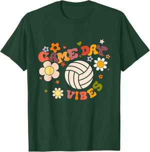 Volleyball Game Day Vibes Volleyball Mom Girl Cheerleader T-Shirt - T-Shirt | Forest
