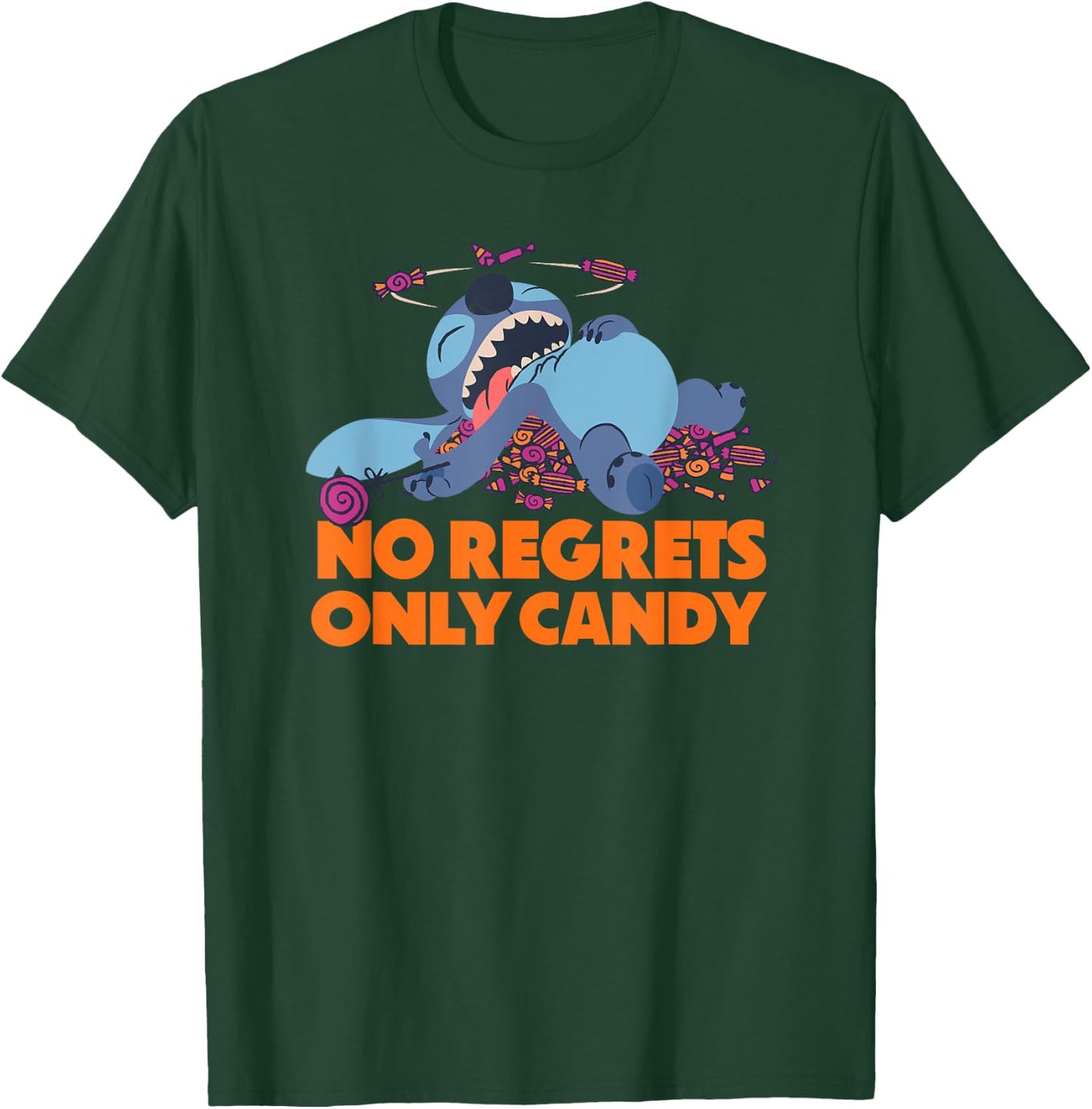 Amazon Essentials Stitch Halloween No Regrets Only Candy T-Shirt - T-Shirt | Forest