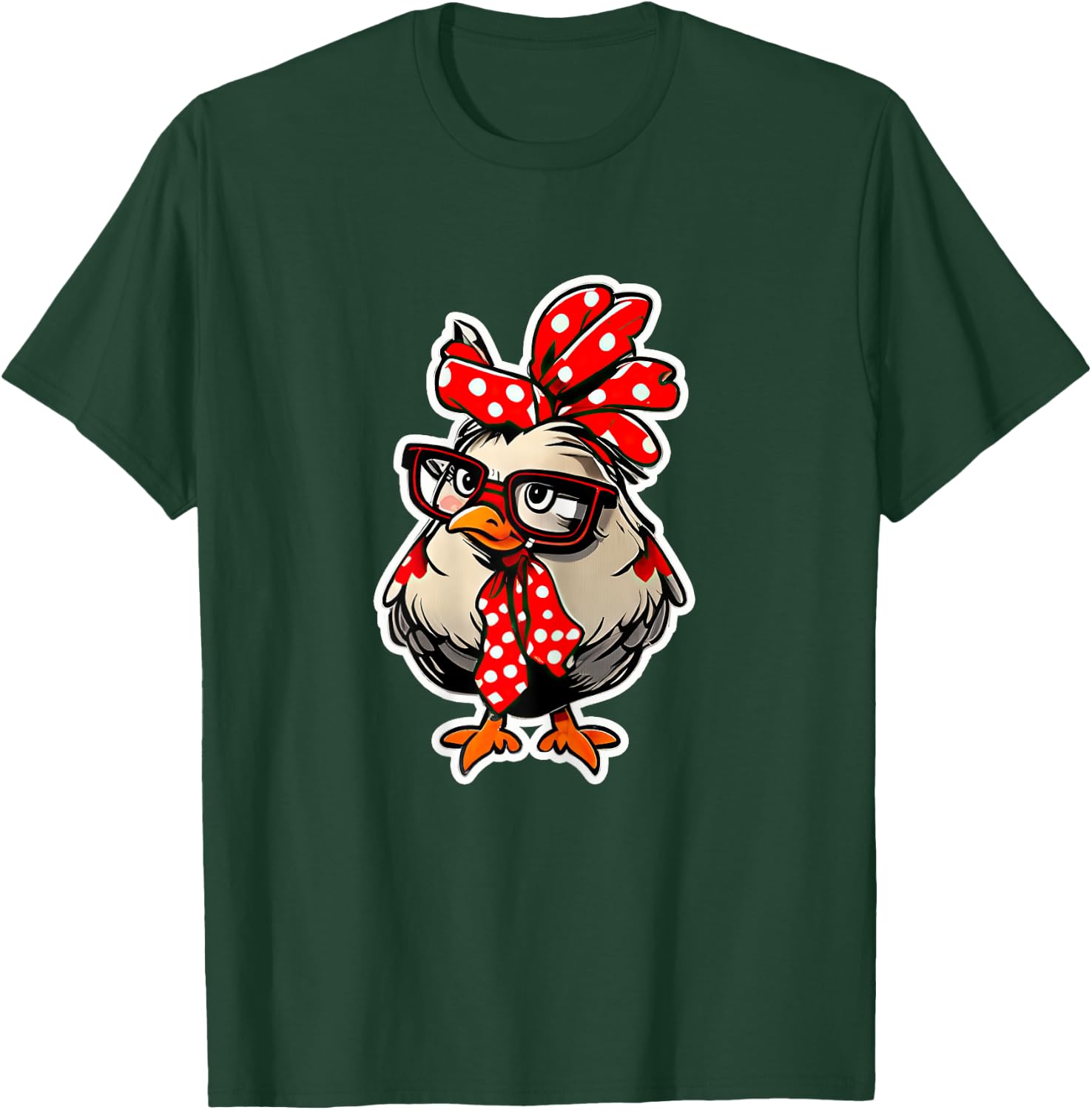 Cute Chicken With Bandana Headband and Glasses Women Girl T-Shirt - T-Shirt | Forest