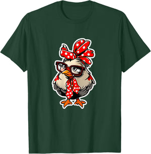 Cute Chicken With Bandana Headband and Glasses Women Girl T-Shirt - T-Shirt | Forest