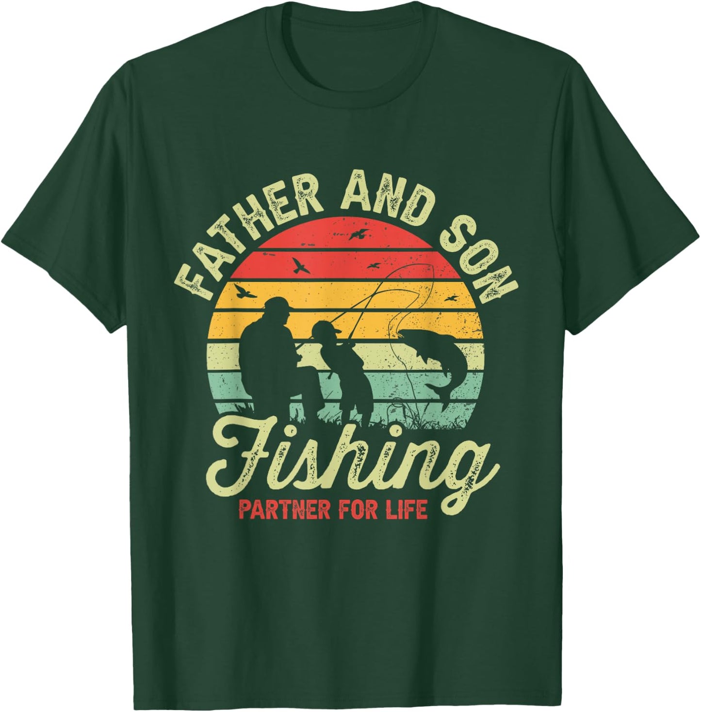 Retro Dad And Son Fishing Partners For Life Fathers Day T-Shirt - T-Shirt | Forest