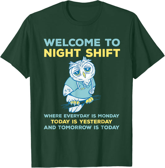 Funny Night Shift Quote Owl Graveyard Shift T-Shirt - T-Shirt | Forest
