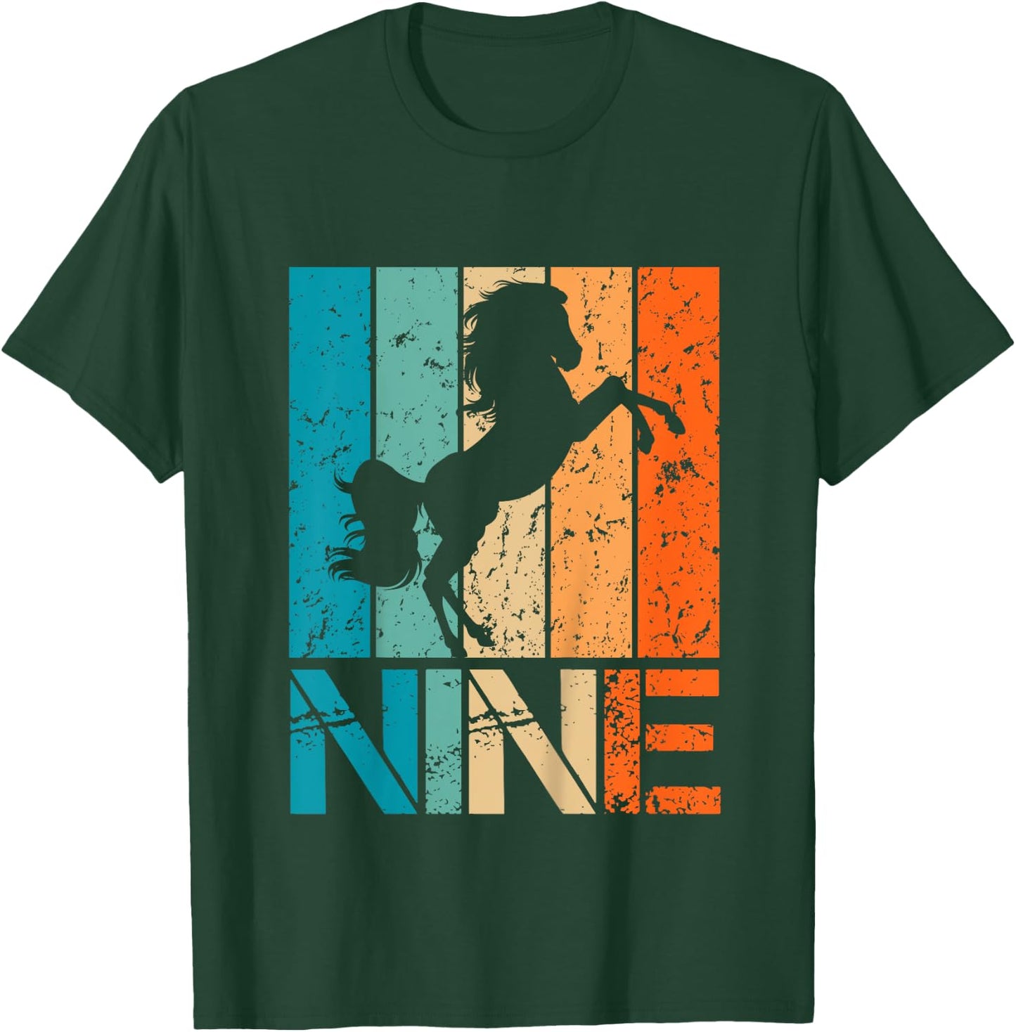 Kids Funny 9th Horse Birthday 9 Year Old Birthday Horse T-Shirt - T-Shirt | Forest