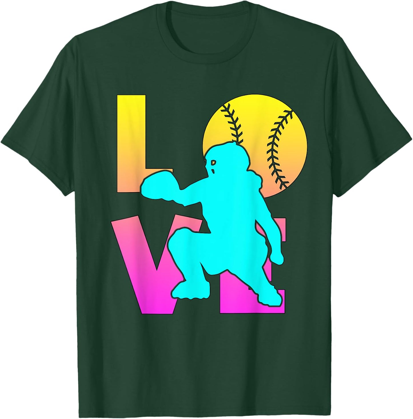 Cute I Love Softball-Shirt Catcher Funny Mom Teen Girl Women T-Shirt - T-Shirt | Forest