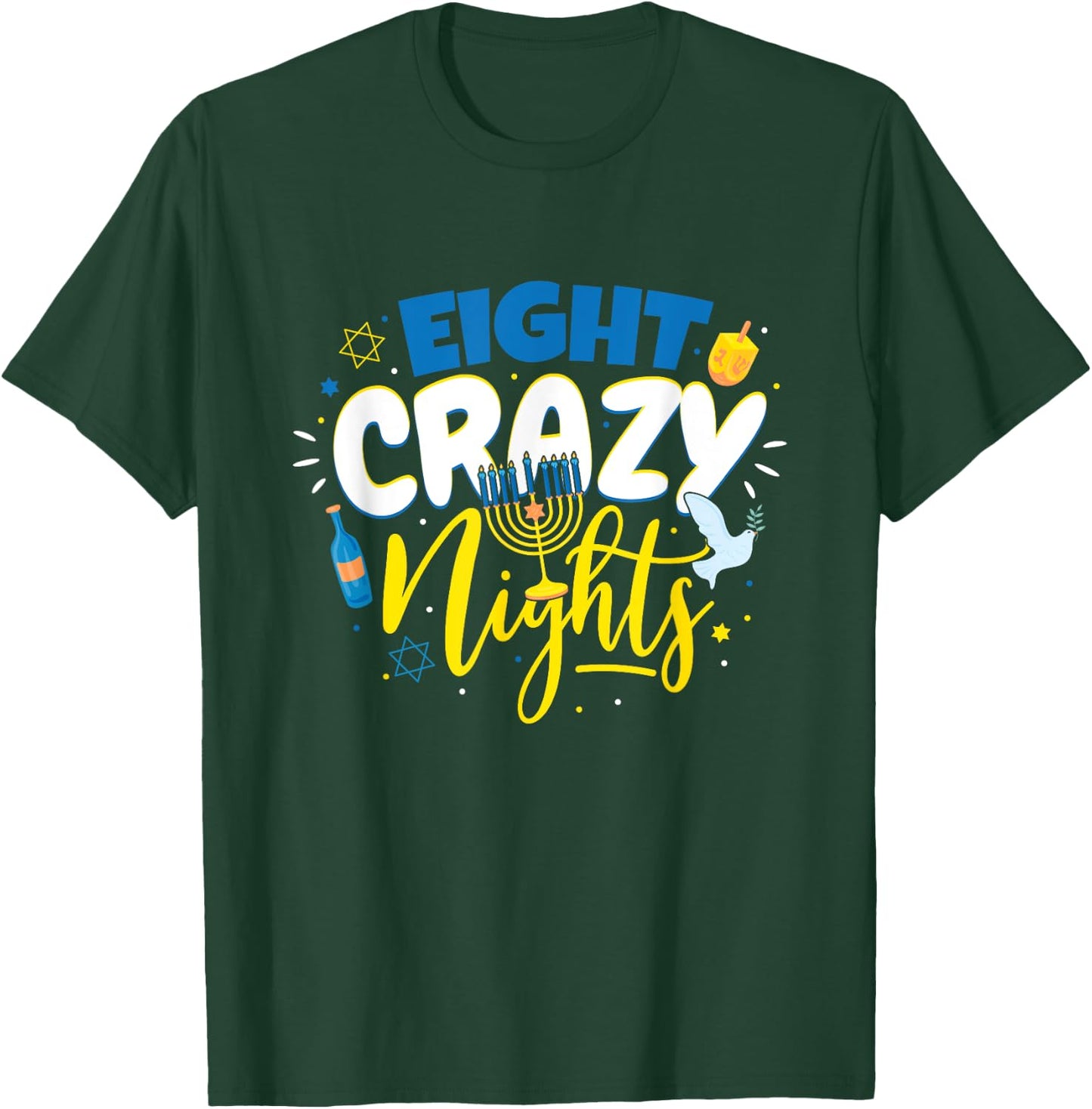 Jewish Hanukkah Eight Crazy Nights Chanukah Vintage Menorah T-Shirt - T-Shirt | Forest