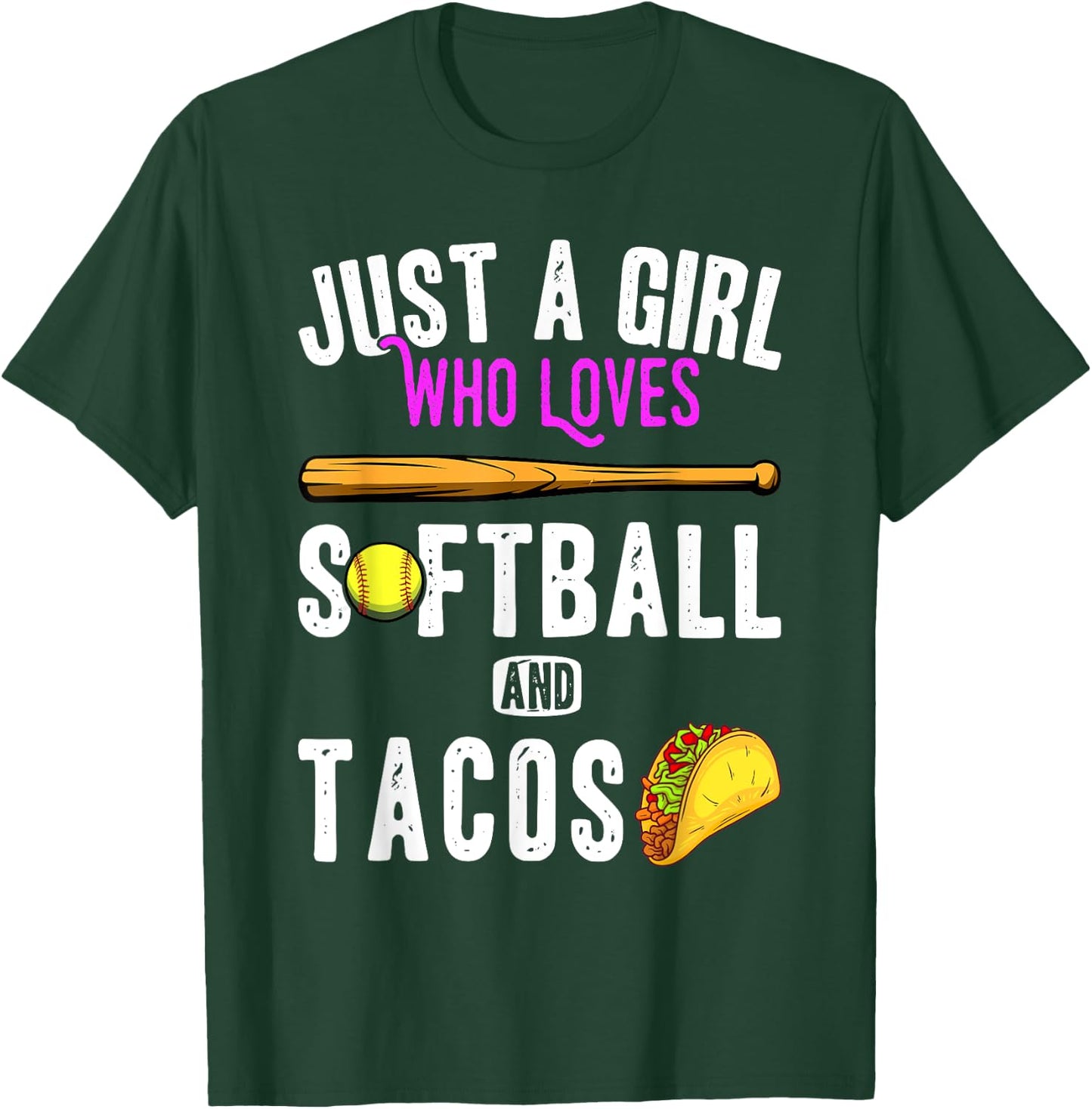 Just a girl who loves tacos and softball kids funny saying T-Shirt - T-Shirt | Forest
