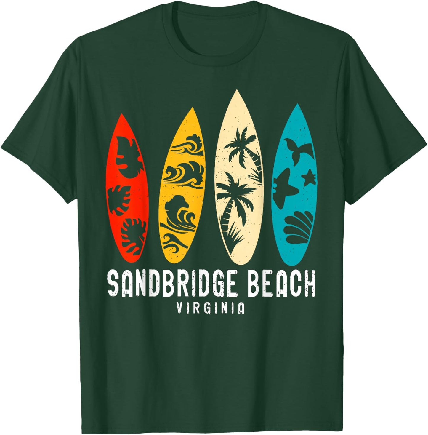 Vintage Sandbridge Beach Virginia Beach Surfing Surfboard T-Shirt - T-Shirt | Forest