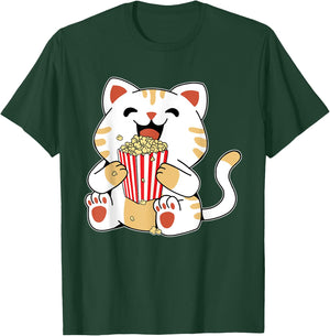 Cat Popcorn Kids Cute Funny Movie Night T-Shirt - T-Shirt | Forest