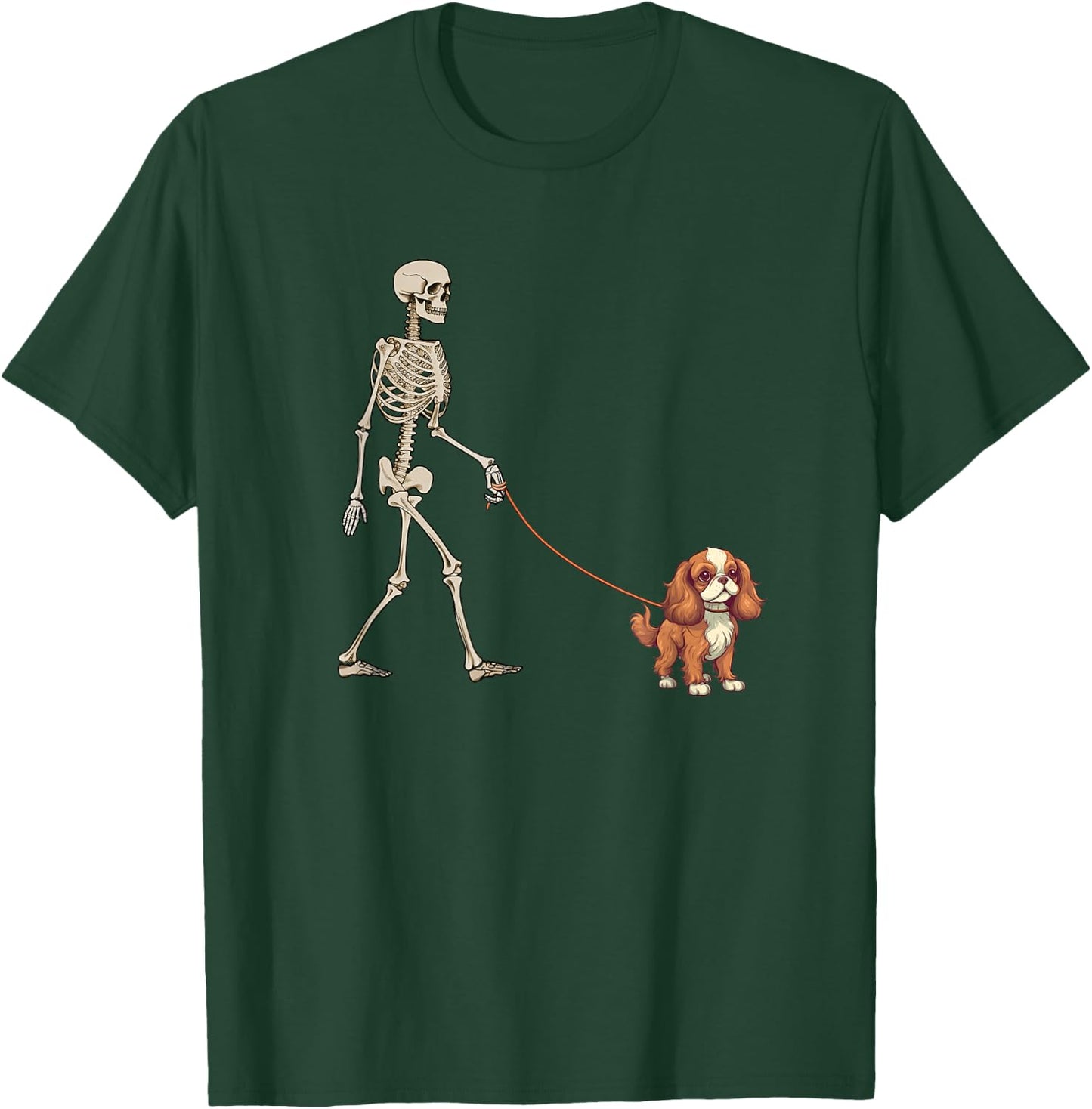 Funny Cavalier King Charles Spaniel Skeleton Dog Walking T-Shirt - T-Shirt | Forest
