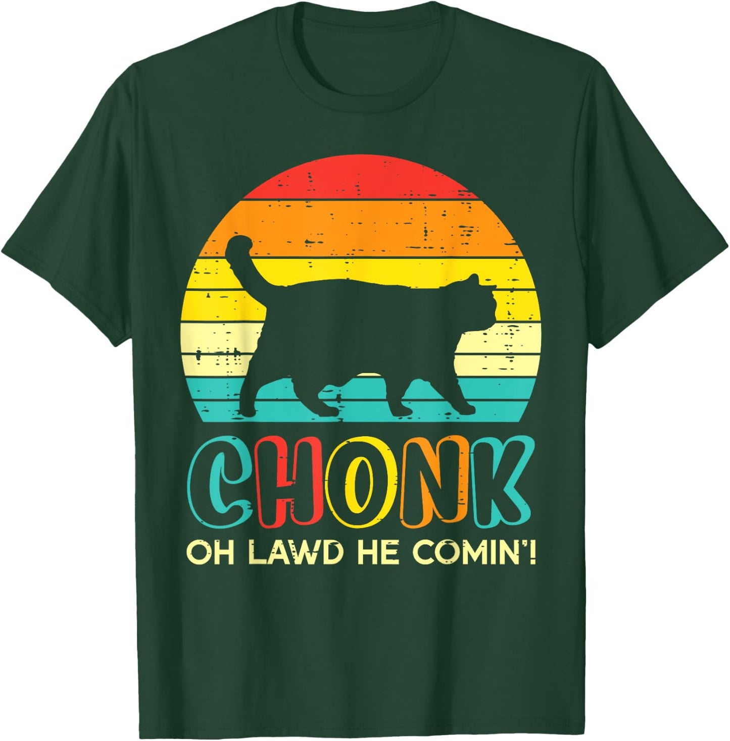 Chonk Fat Cat Meme Sunset Funny Black Kitten Men Women Kids T-Shirt - T-Shirt | Forest