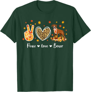 Peace Love Boxer Dog Breed Funny Fall Leaves Thanksgiving T-Shirt - T-Shirt | Forest