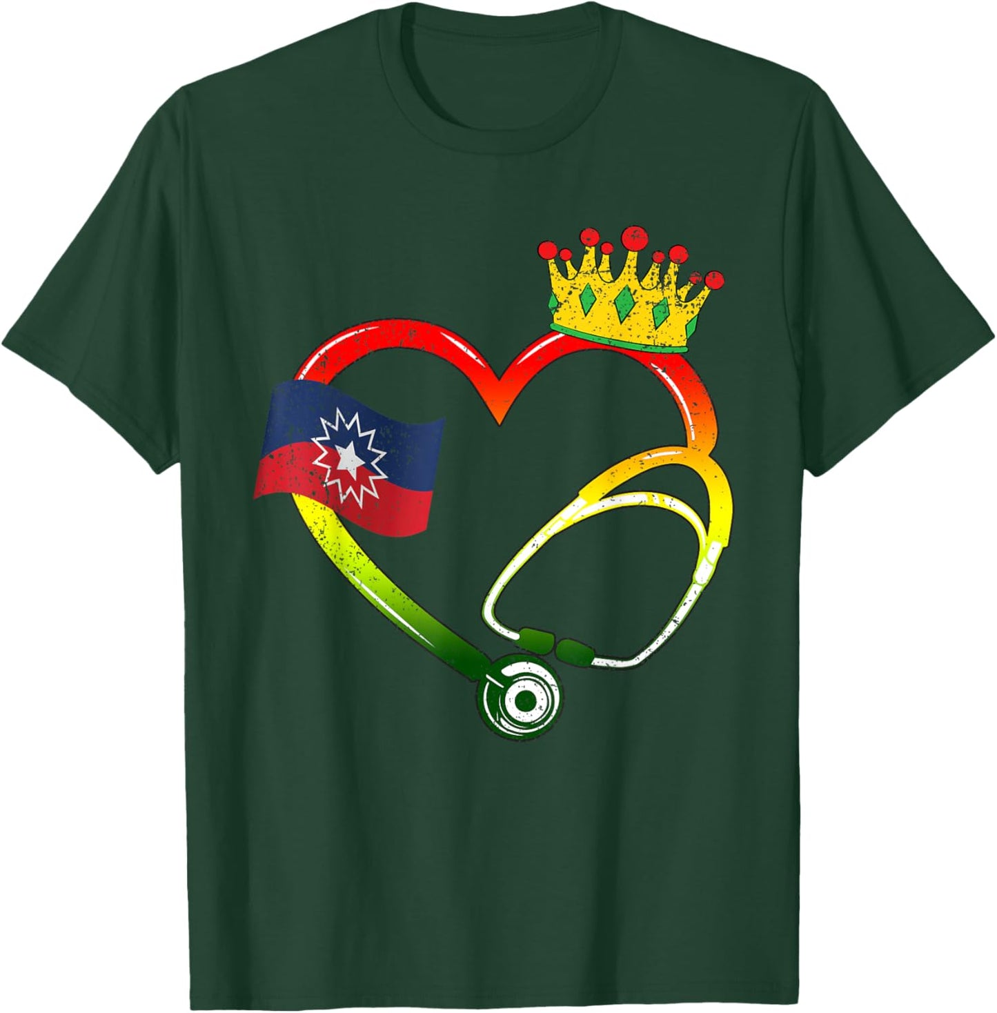 Heart Stethoscope Juneteenth Black History African Nurse T-Shirt - T-Shirt | Forest