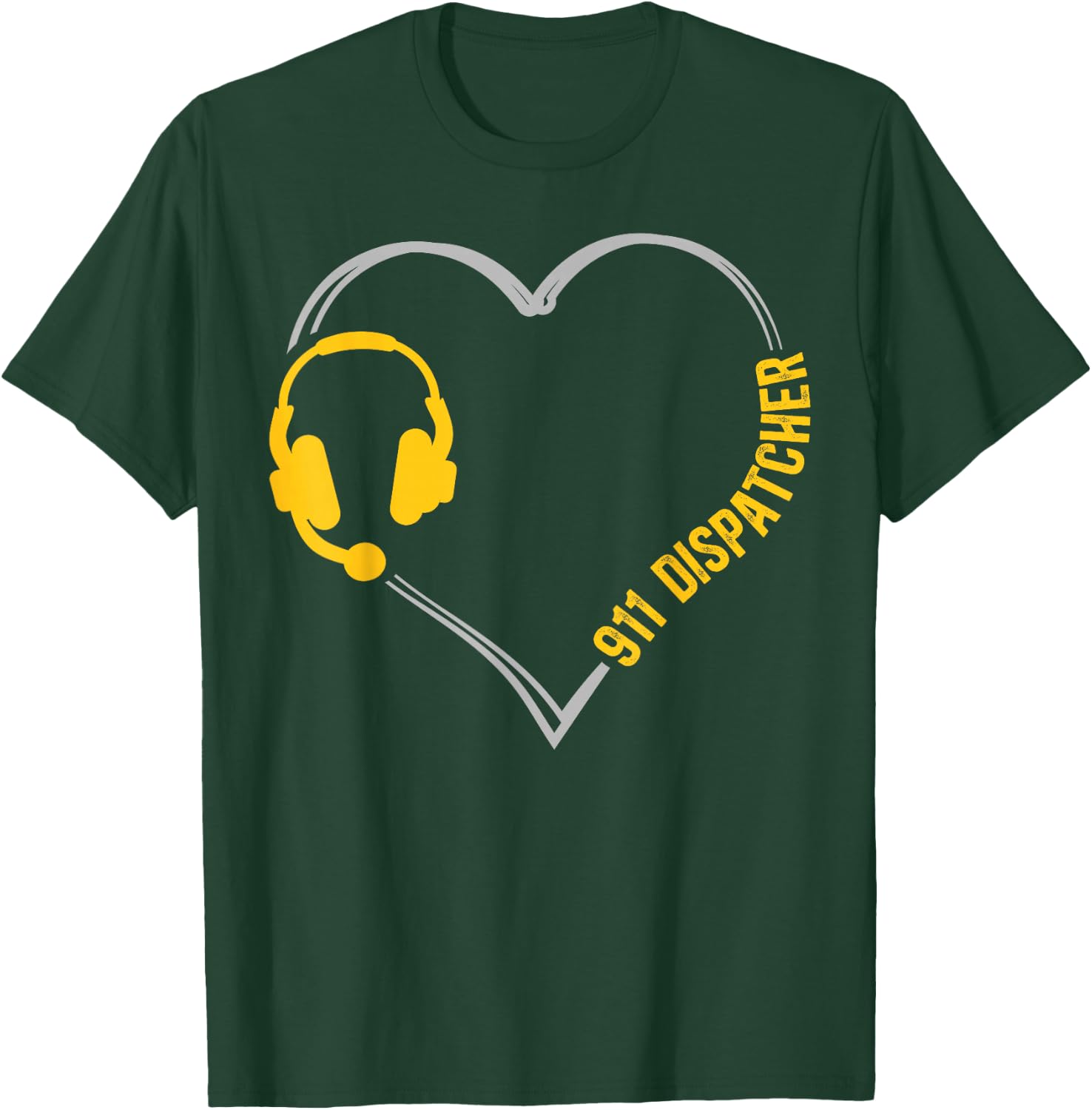 911 Dispatcher Thin Gold Yellow Line Heart 911 Dispatcher T-Shirt - T-Shirt | Forest