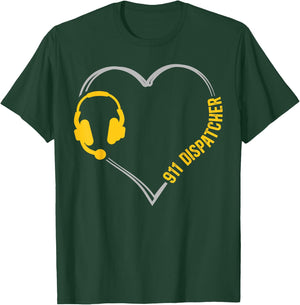 911 Dispatcher Thin Gold Yellow Line Heart 911 Dispatcher T-Shirt - T-Shirt | Forest